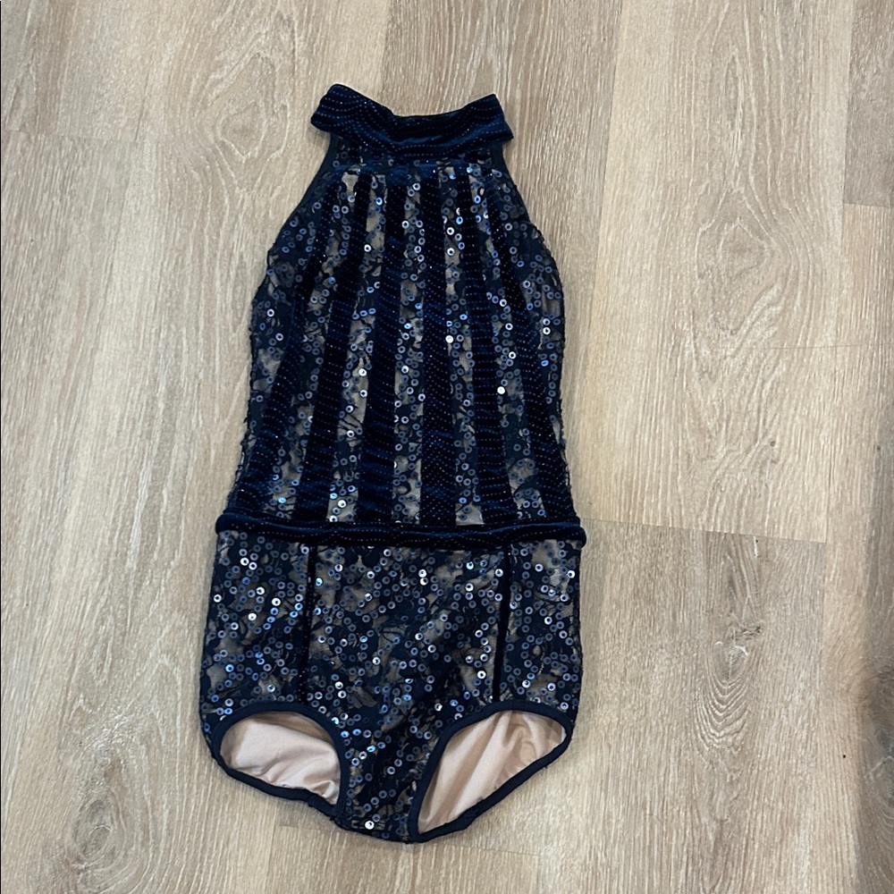 Sequin Halter Kids Dance Costume - Navy Blue